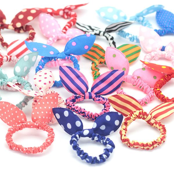 100pc Haar Gummibänder Polka Dot Haarband Kaninchen Ohren Kopf Blume Gum Seil Elastische Haar Krawatte Haar Zubehör Für mädchen Kopfbedeckungen