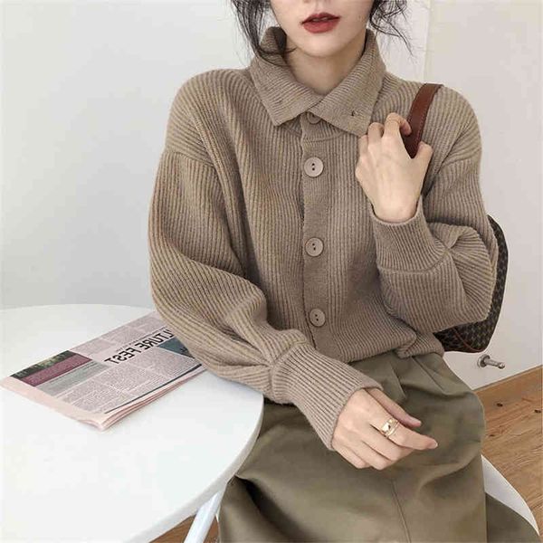 

women's polos autumn and winter high collar sweater coat women's loose thickened foreign style solid color knitted cardigan wear f, White