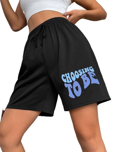 

letter graphic tie front track shorts 680r#, White;black