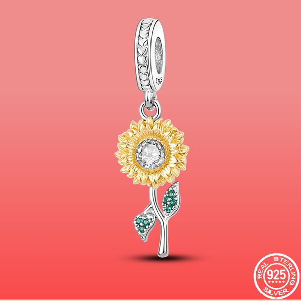 925 STERLING SLATER Dangle Charm Color Gold Sunflower Contas FIT FIT PANDORA CHADMS BRACELETE DIY ACESSÓRIOS DE JOOias