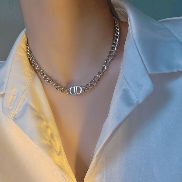 

factory direct brand hip hop heavy metal wind double d necklace personality trend net red clavicle chain couple neck 2202, Silver