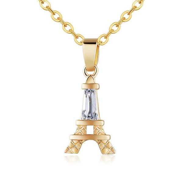 Collane con ciondolo Utimtree Argento Oro Cubic Zirconia Per le donne Ciondoli a forma di torre Eiffel Collana Girocollo Dichiarazione Collare FemminilePendant P