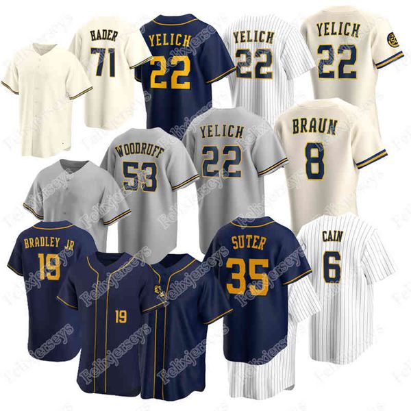 

22 christian yelich jackie bradley jr. jersey woodruff brent suter josh hader lorenzo cain orlando arcia kolten wong ryan braun travis shaw, Black