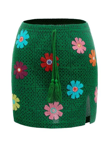 

mod knot detail split hem floral and graphic print skirt h3er#, Black