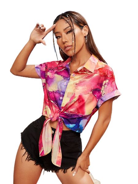 

x jessica young marble print batwing sleeve knot front blouse r7ex#, White