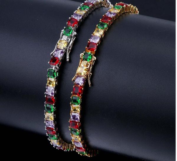 

18k gold plated chain hip hop bracelet jewelry with four color square cz diamond bracelet, Black