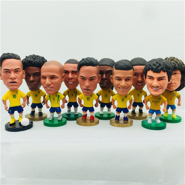 Soccerwe 6 5 cm Altezza Soccer Doll Brasile Neymar Jr Jesus Ronaldo Ronaldinho Carlos Coutinho Marcelo Doll Yellow Kit Christmas Gift236P236P