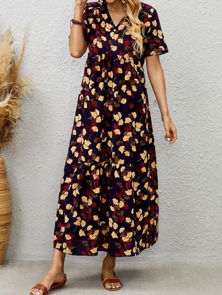 

high waist allover plants print dress r9za#, Black;gray