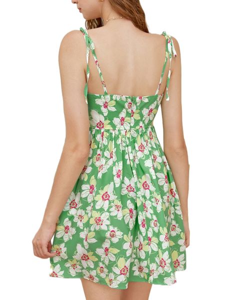 

allover floral print tie shoulder twist front cami dress 42ml#, Black;gray