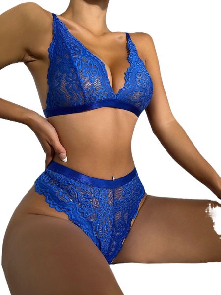 

floral lace scallop trim lingerie set x0jl#, Black;red