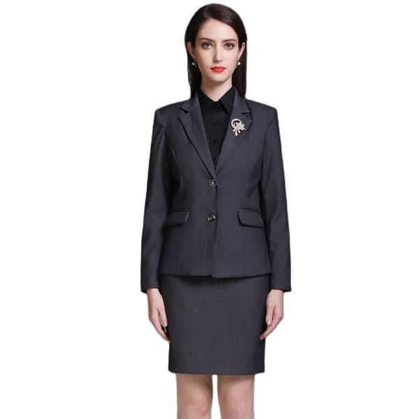 

two piece dress autumn and winter small suit women's office black pants suits of skirt, White