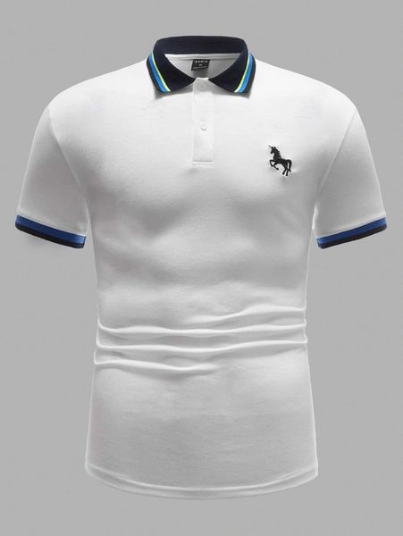 

men unicorn embroidery polo shirt 89ai#, White;black