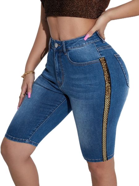 

sxy contrast geo tape bermuda denim shorts c5wt#, White;black
