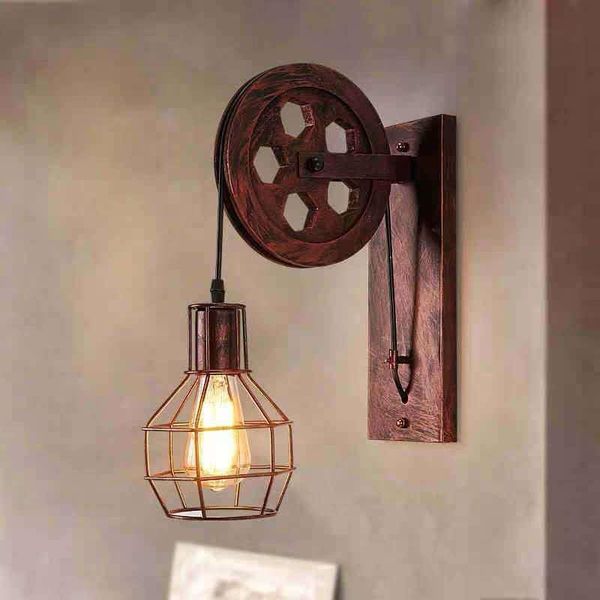 Lâmpada de parede corredor de personalidade retro corredor LED LEITO Restaurante Lâmpadas decorativas da escada Industrial Wind polia Lampwall Lampwall