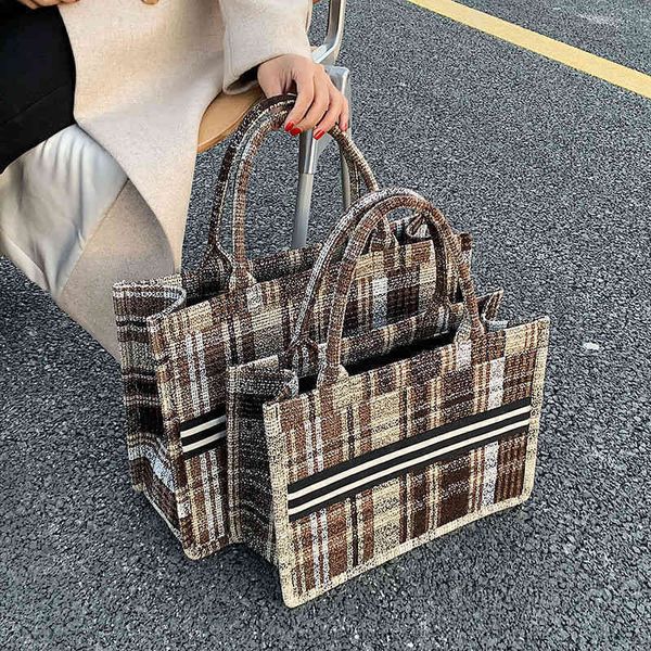 

70% off outlet store female fashion canvas plaid hand tote chain single shoulder bag underarm bag