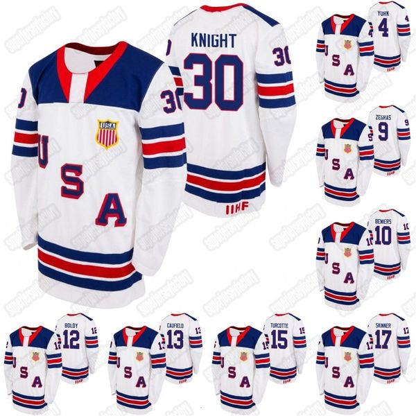 A3740 USA 2021 IIHF WJC Gold Winner jersey Spencer Knight Hunter Skinner Alex Turcotte Cole Caufield Matthew Boldy Matthew Beniers Zegras York