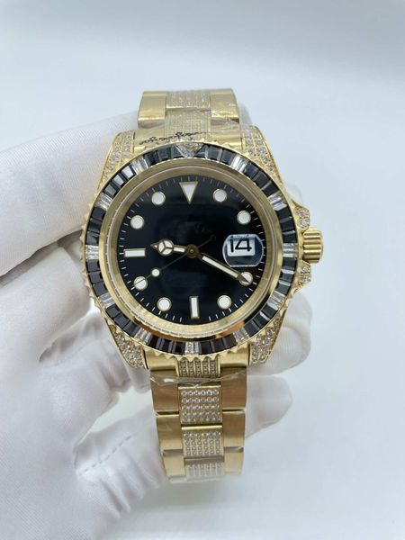 

mens watches automatic mechanical 40mm 2813 movement men's watch diamond bezel stainless steel men wristwatches black face sports man w, Slivery;brown