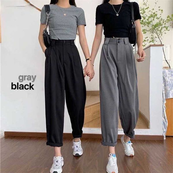

straight pant bf style chic trendy ladies anklelength trousers summer allmatch college classic teens pantalones 211007, Black;white
