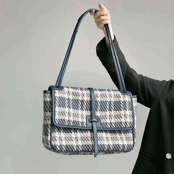 

evening bags small blue canvas tote bag stray fashionable purses large capacity female wild crossbody lattice handbags women designer 220513