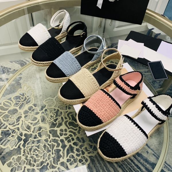 

fashion summer women espadrilles sandals stitching color knit fisherman shoes travel holiday ladies platform sandal designer luxury slides s, Black