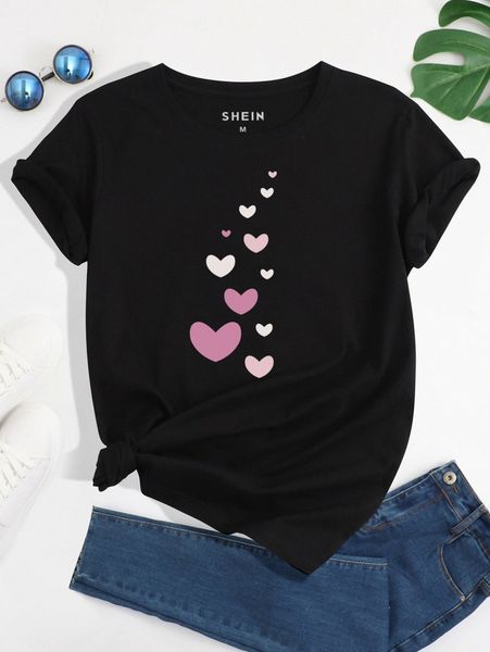 

heart print round neck tee 83tb#, White