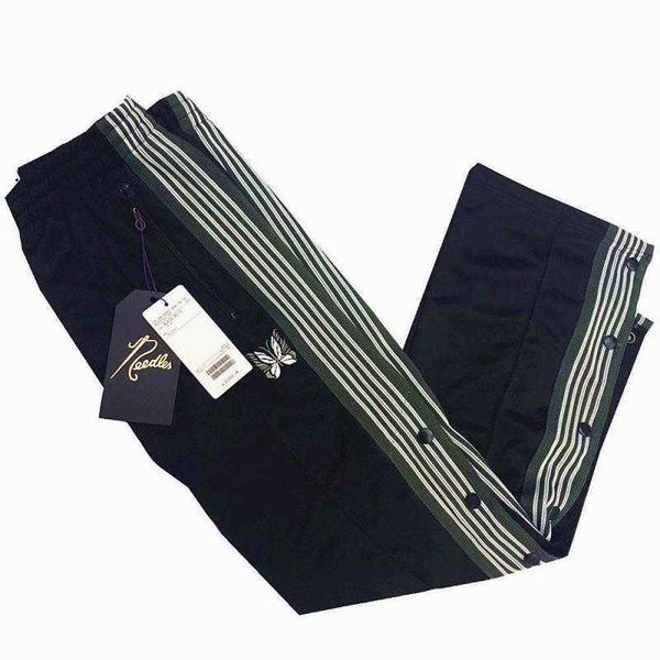 

men's pants needles butterfly embroidery breasted casual pants, Black