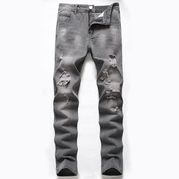 

men's jeans cotton ripped pants grey hip hop trousers cowboy for men straight leg pencil 2022 clothing, Blue