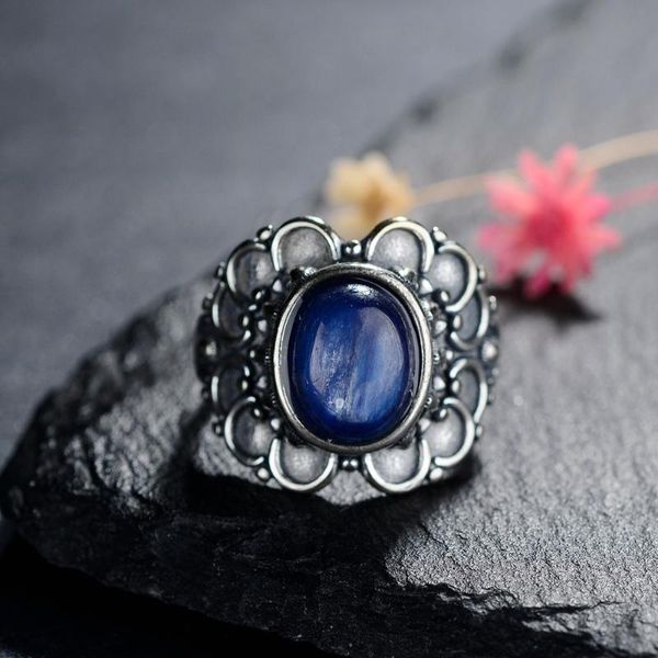 Обручальные кольца темно -синий натуральный кианит серебряный цвет драгоценный камень