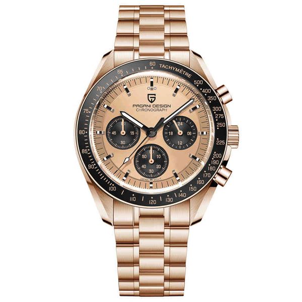 

pagani dign pd-1701 brand quartz watch men chronograph stainls steel sport watch gold green casual wristwatch montre, Slivery;brown