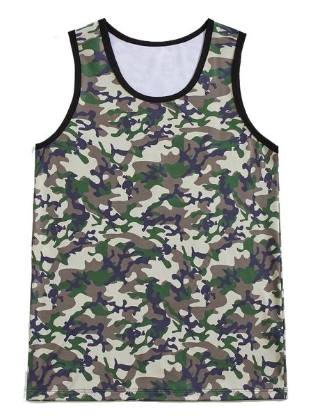 

men contrast binding camo scoop neck sleep b8gs#, Black;brown
