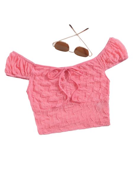 

tie front ruched bust textured mesh crop n7zu#, White