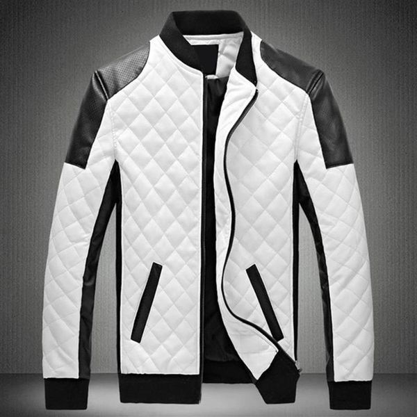 

2019 winter men's collar lingge pu leather jacket black and white color matching large size motorcycle leather sh190924222q, Black;brown