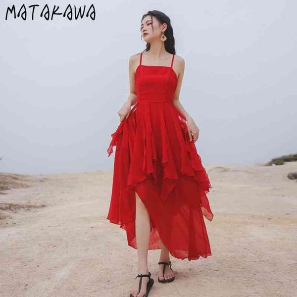 

vintage beach dresses for women sweet red backless robe spaghetti strap vestido feminino chiffon summer dress 210506, Black;gray