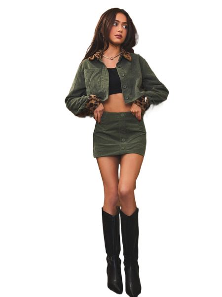 

nailea x squad 1pc contrast leopard single breasted crop corduroy jacket s99v#, Black;brown