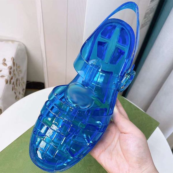 Tasarımcı Sandalet Kadın Jöle Sandal Şeffaf Terlik Düz Slaytlar Kauçuk taban Flip Flops Çift G Sandal Dantel Yukarı Açık Mekan Ayakkabı Kutu No367