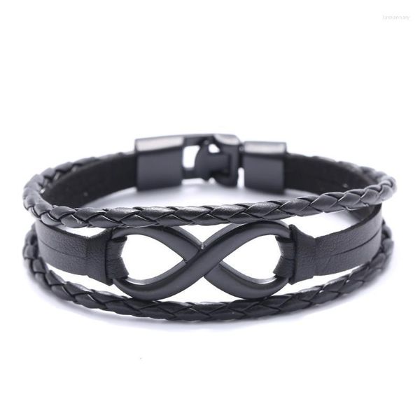 Braccialetti con ciondoli Braccialetti con ciondoli in pelle Bracciale Donna Nero Infinity Intrecciato a mano Otto ciondoli con parole Uomo 1624Charm Lars22