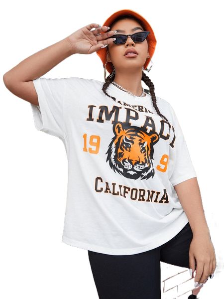 

plus tiger and letter graphic tee x2pa#, Black