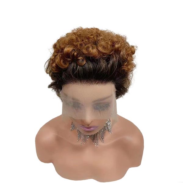

short human hair wig for black women curly bob wigs pixie cut glueless 6inch lace front wigs, Black;brown