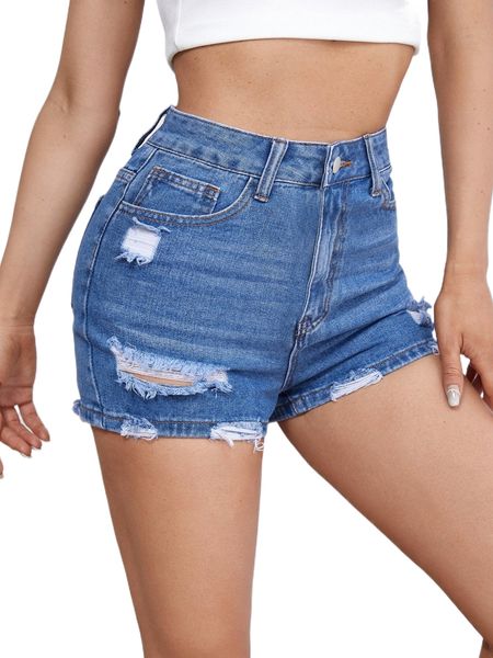 

plus ripped raw hem denim shorts l2ph#, White;black