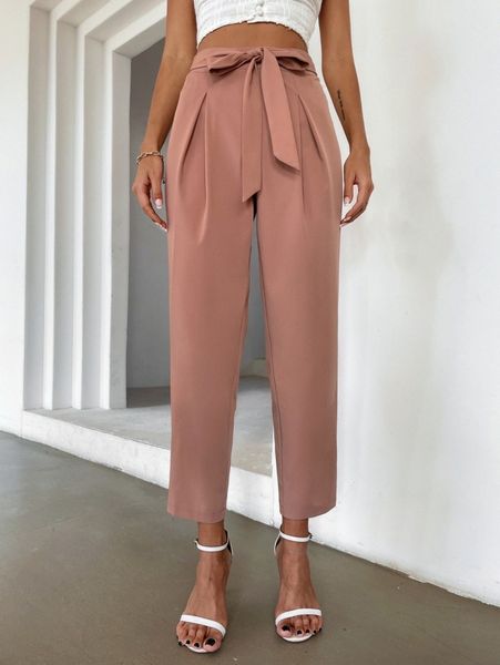

tie front plicated crop pants c02k#, Black;white