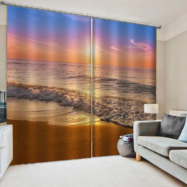 Tende per tende Tende in tessuto stampato di alta qualità Sunny Beach Scenario marino Seaworld Valance Window Dark DecorCurtain