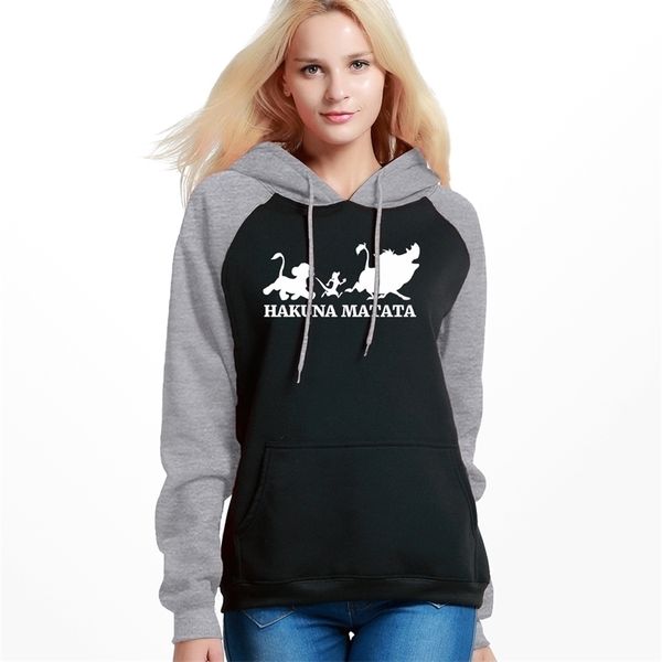 

sell women hoodies sweatshirts hakuna matata print casual hooded pullover outerwear winter autumn warm sportswear y200610, Black