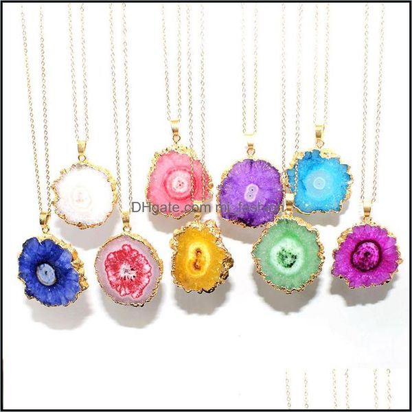 Collane con ciondolo Colorf Crystal Flower Stone Collana a fette Pendenti placcati oro per le donne Mem Mjfashion Dro Dhbgy