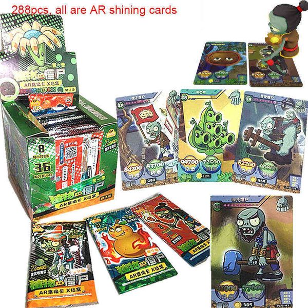 Plant Zombies Cards Shining Cards Flash Board Card vs Table Cards AR Game Card Coleções de álbuns Toys For Children Gifts G220311