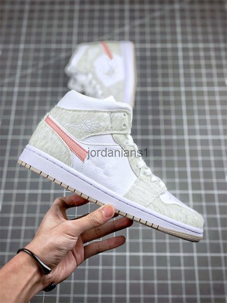 

brand shoes suede leather basketball jumpman 1s mid trainers grey white light/bright pink women outdoor trainers sports original, White;red
