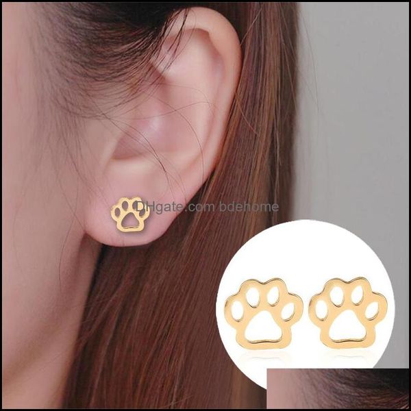 Orecchini a bottone Gioielli Hollow Dog Paw Ear Sie Oro Piccoli animali Impronte Earrs Per donne Uomini Drop Delivery 2021 Ufzpo