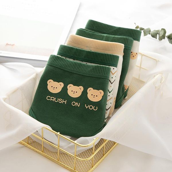 

cartoon green color bear pattern women panties underwear soft breathable casual cotton students briefs lingeries female, Black;pink