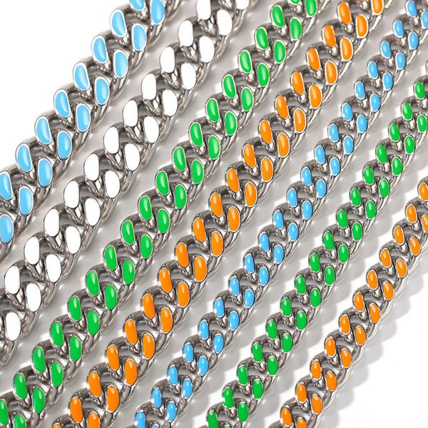 20-Zoll-Edelstahl Miami Cuban Link Chain Gold Halskette Herren Silberkette für Mann bunte Emaille Weiß Grün Orange Blau Ketten Halsketten Frau Hip Hop Schmuck