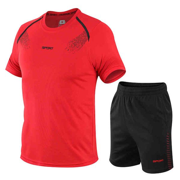 

summer thin running suit men's breathable short sleeve shorts sportswear basketball quick dry casual two piece setmanufacturer custom s, Gray
