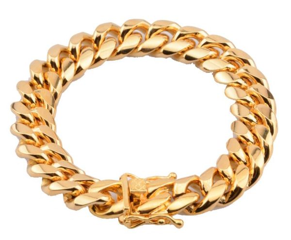 

mens cuban miami link 8" 18k plate gold bracelet over 12mm, Black